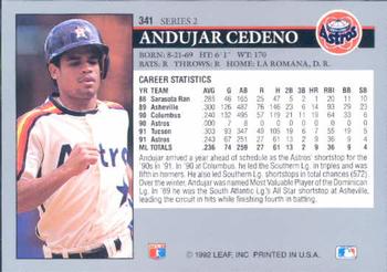 1992 Leaf #341 Andujar Cedeno Back
