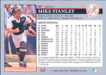 1992 Leaf #367 Mike Stanley Back