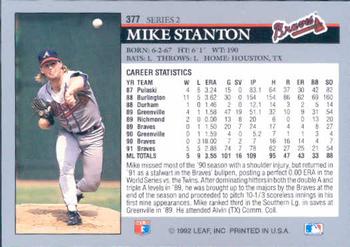 1992 Leaf #377 Mike Stanton Back