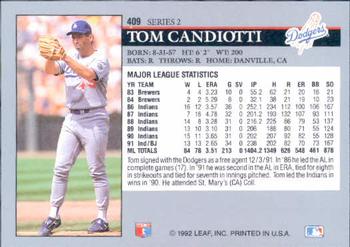 1992 Leaf #409 Tom Candiotti Back