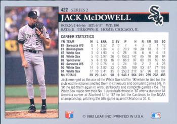 1992 Leaf #422 Jack McDowell Back