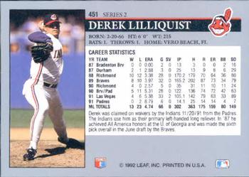 1992 Leaf #451 Derek Lilliquist Back