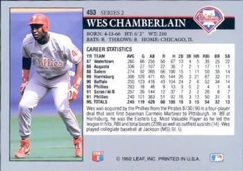 1992 Leaf #453 Wes Chamberlain Back