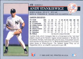 1992 Leaf #470 Andy Stankiewicz Back