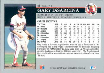 1992 Leaf #48 Gary DiSarcina Back