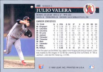 1992 Leaf #490 Julio Valera Back