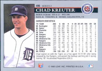 1992 Leaf #496 Chad Kreuter Back
