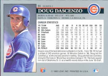 1992 Leaf #51 Doug Dascenzo Back