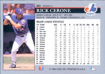 1992 Leaf #523 Rick Cerone Back