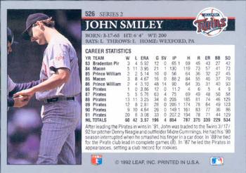 1992 Leaf #526 John Smiley Back