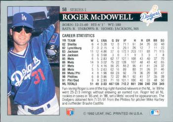 1992 Leaf #58 Roger McDowell Back