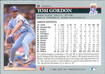 1992 Leaf #68 Tom Gordon Back