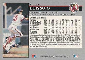 1992 Leaf #5 Luis Sojo Back