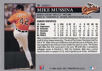 1992 Leaf #13 Mike Mussina Back