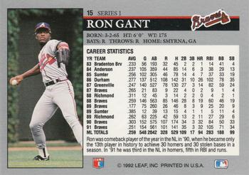 1992 Leaf #15 Ron Gant Back