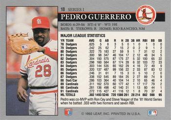 1992 Leaf #18 Pedro Guerrero Back