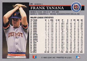 1992 Leaf #21 Frank Tanana Back