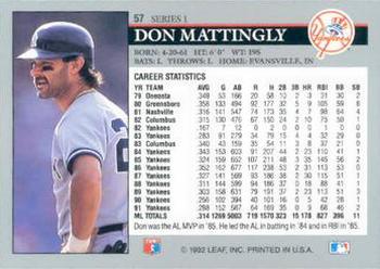 1992 Leaf #57 Don Mattingly Back