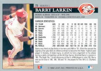 1992 Leaf #73 Barry Larkin Back
