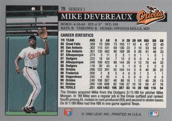1992 Leaf #79 Mike Devereaux Back
