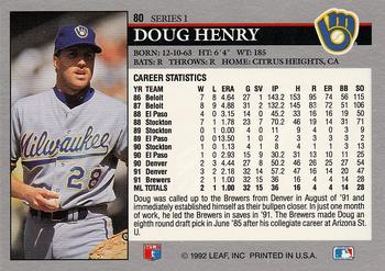 1992 Leaf #80 Doug Henry Back