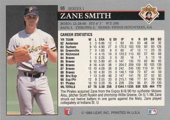 1992 Leaf #96 Zane Smith Back