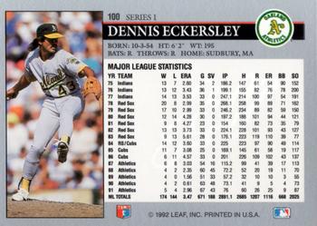 1992 Leaf #100 Dennis Eckersley Back