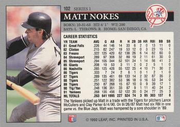 1992 Leaf #102 Matt Nokes Back