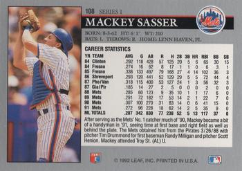 1992 Leaf #108 Mackey Sasser Back