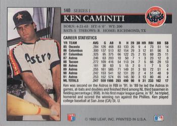 1992 Leaf #140 Ken Caminiti Back