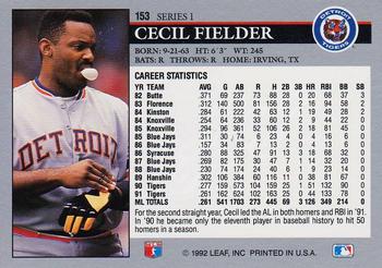 1992 Leaf #153 Cecil Fielder Back