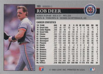 1992 Leaf #193 Rob Deer Back