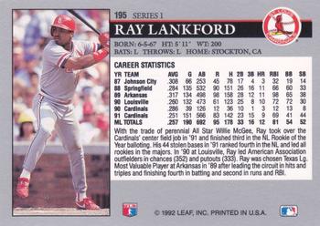 1992 Leaf #195 Ray Lankford Back