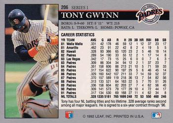 1992 Leaf #206 Tony Gwynn Back