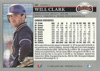 1992 Leaf #241 Will Clark Back