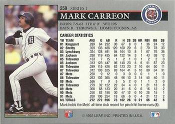 1992 Leaf #259 Mark Carreon Back