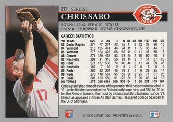 1992 Leaf #271 Chris Sabo Back