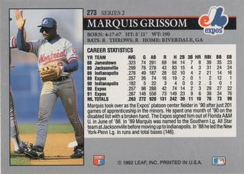 1992 Leaf #273 Marquis Grissom Back