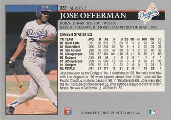 1992 Leaf #322 Jose Offerman Back