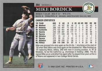 1992 Leaf #364 Mike Bordick Back