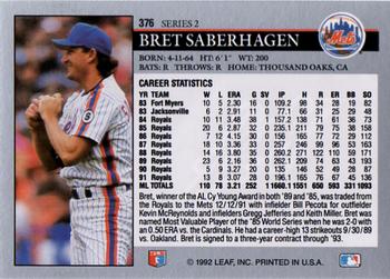 1992 Leaf #376 Bret Saberhagen Back