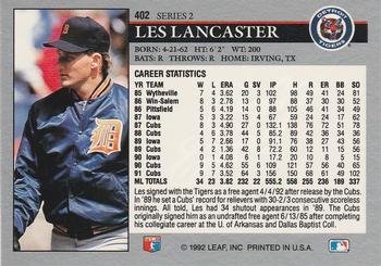 1992 Leaf #402 Les Lancaster Back