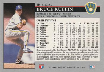 1992 Leaf #414 Bruce Ruffin Back