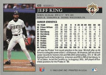 1992 Leaf #420 Jeff King Back
