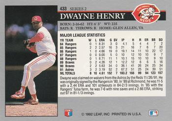 1992 Leaf #433 Dwayne Henry Back