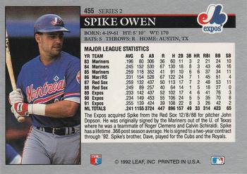 1992 Leaf #455 Spike Owen Back