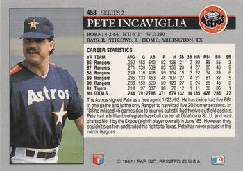 1992 Leaf #458 Pete Incaviglia Back