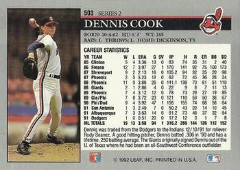 1992 Leaf #503 Dennis Cook Back