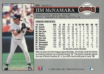 1992 Leaf #514 Jim McNamara Back