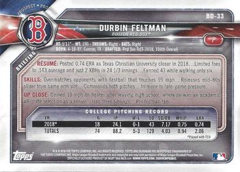 2018 Bowman Draft - Sky Blue #BD-33 Durbin Feltman Back